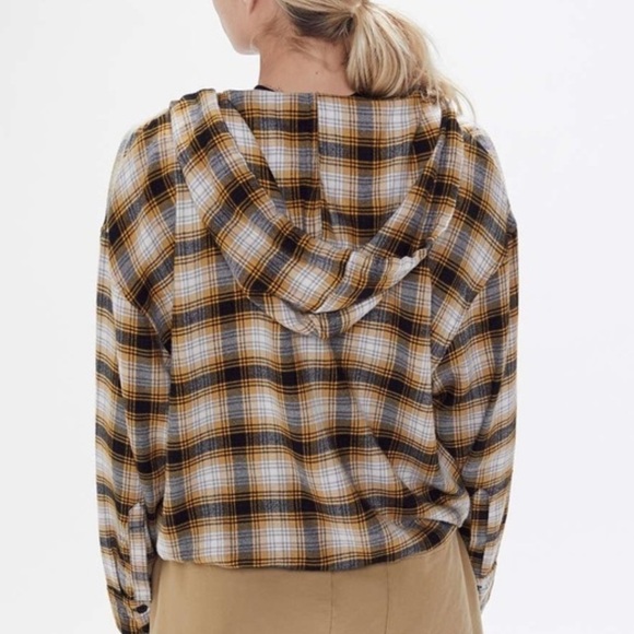 Urban Outfitters mustard black Alex plaid flannel hoodie long sleeves top - Picture 10 of 13